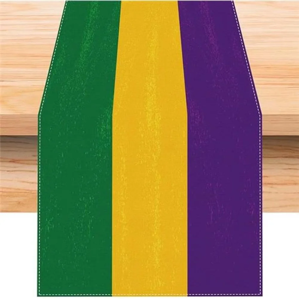 Mardi Gras Table Runner Party Decor Purple Gold Striped Dining Decorative Cloth